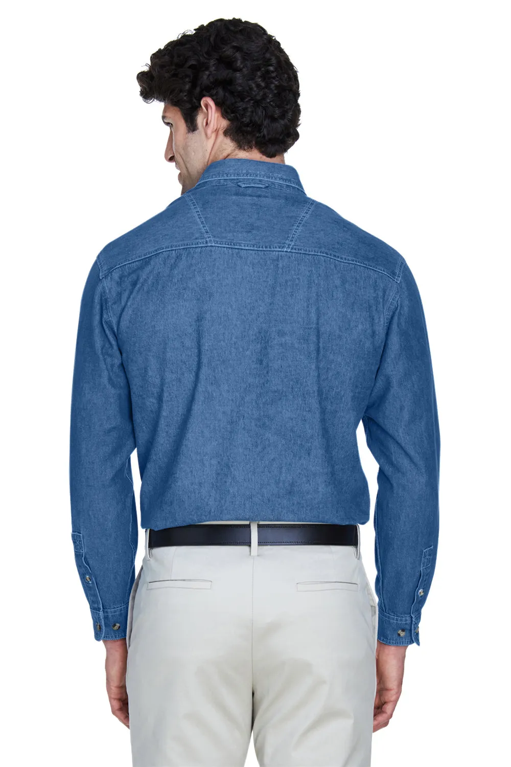 UltraClub Mens Cypress Denim Long Sleeve Button Down Shirt w/ Pocket - Indigo Blue