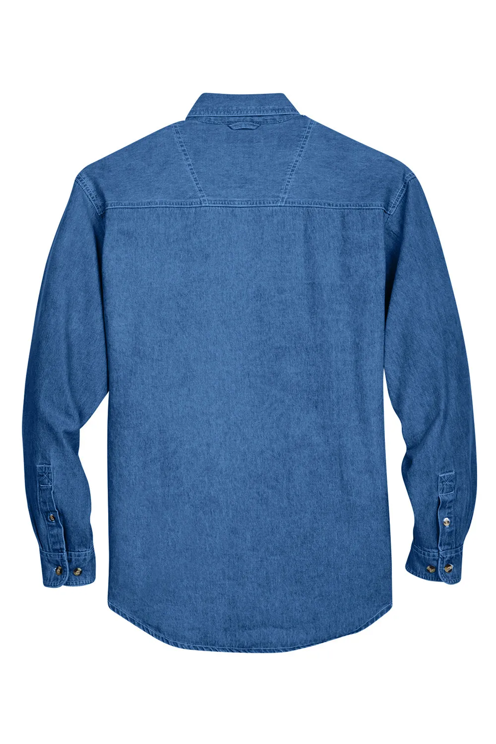 UltraClub Mens Cypress Denim Long Sleeve Button Down Shirt w/ Pocket - Indigo Blue