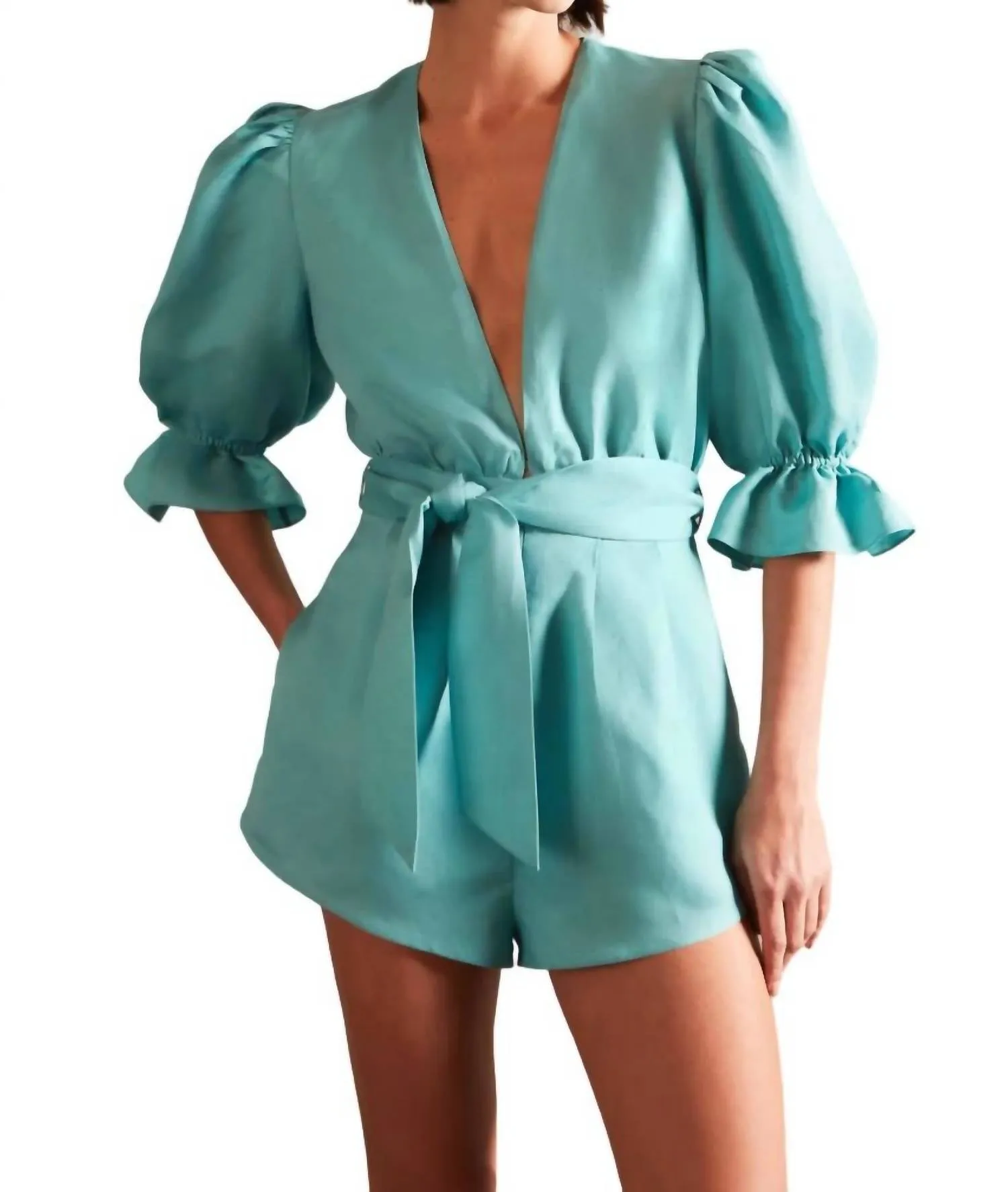 Vintage Orchid Solid Playsuit In Turquoise