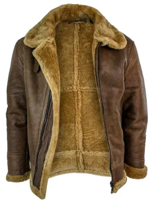Vintage Sheepskin RAF Pilot Flying Jacket Tan