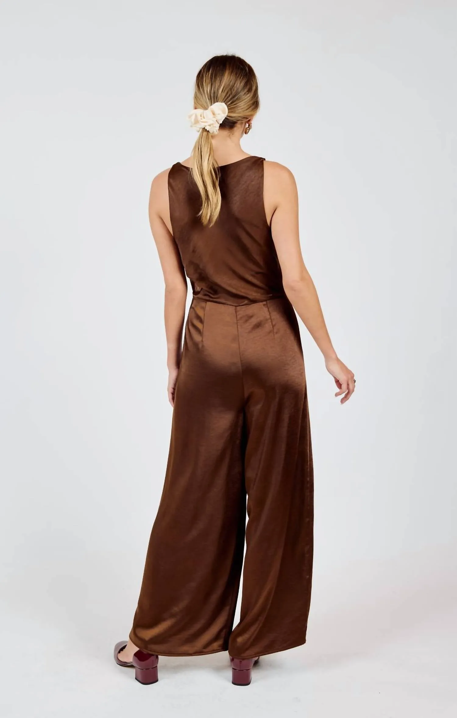 Warm Tea Cowl Neck Jumpsuit In Brown
