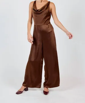 Warm Tea Cowl Neck Jumpsuit In Brown