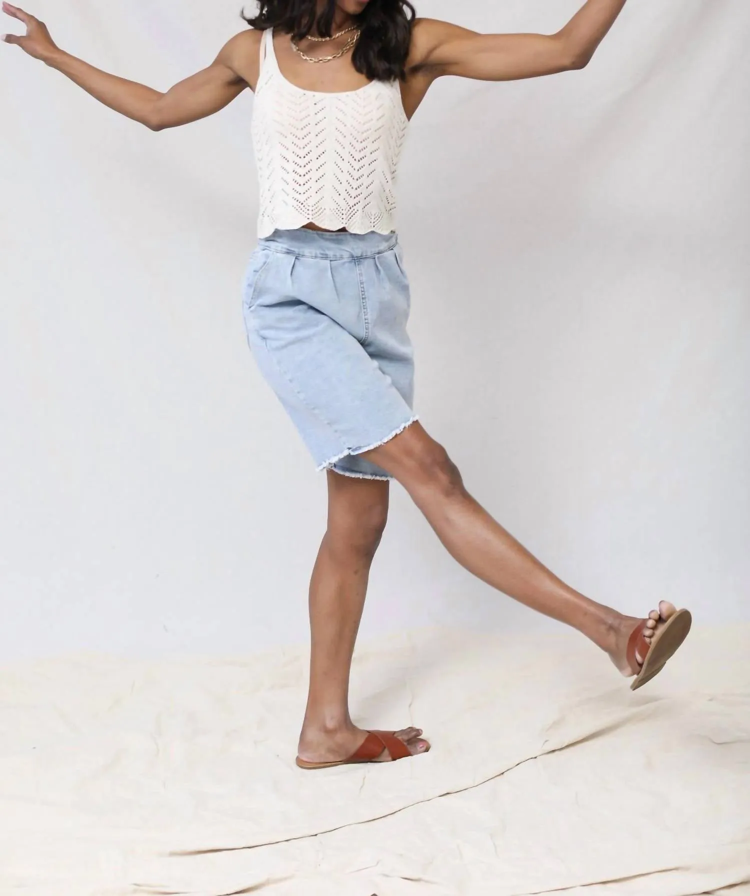 Washed Stretch Denim Shorts