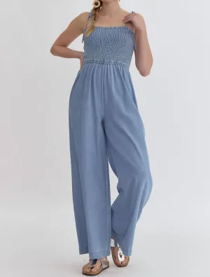 Wide Leg Jumpsuit In Light Denim