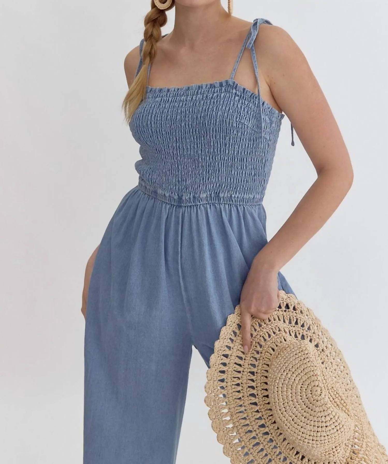 Wide Leg Jumpsuit In Light Denim