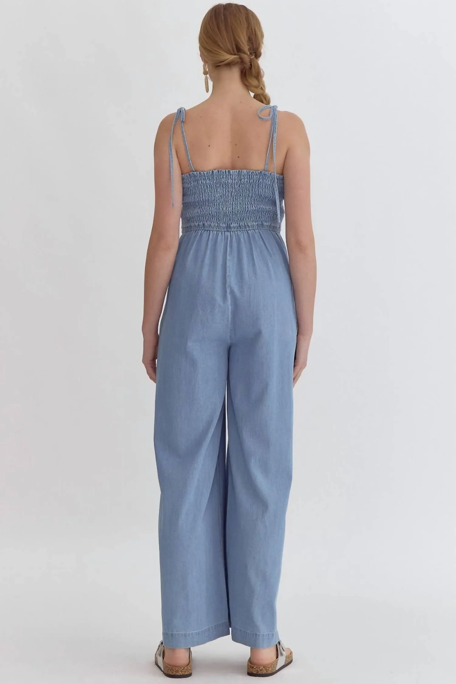 Wide Leg Jumpsuit In Light Denim