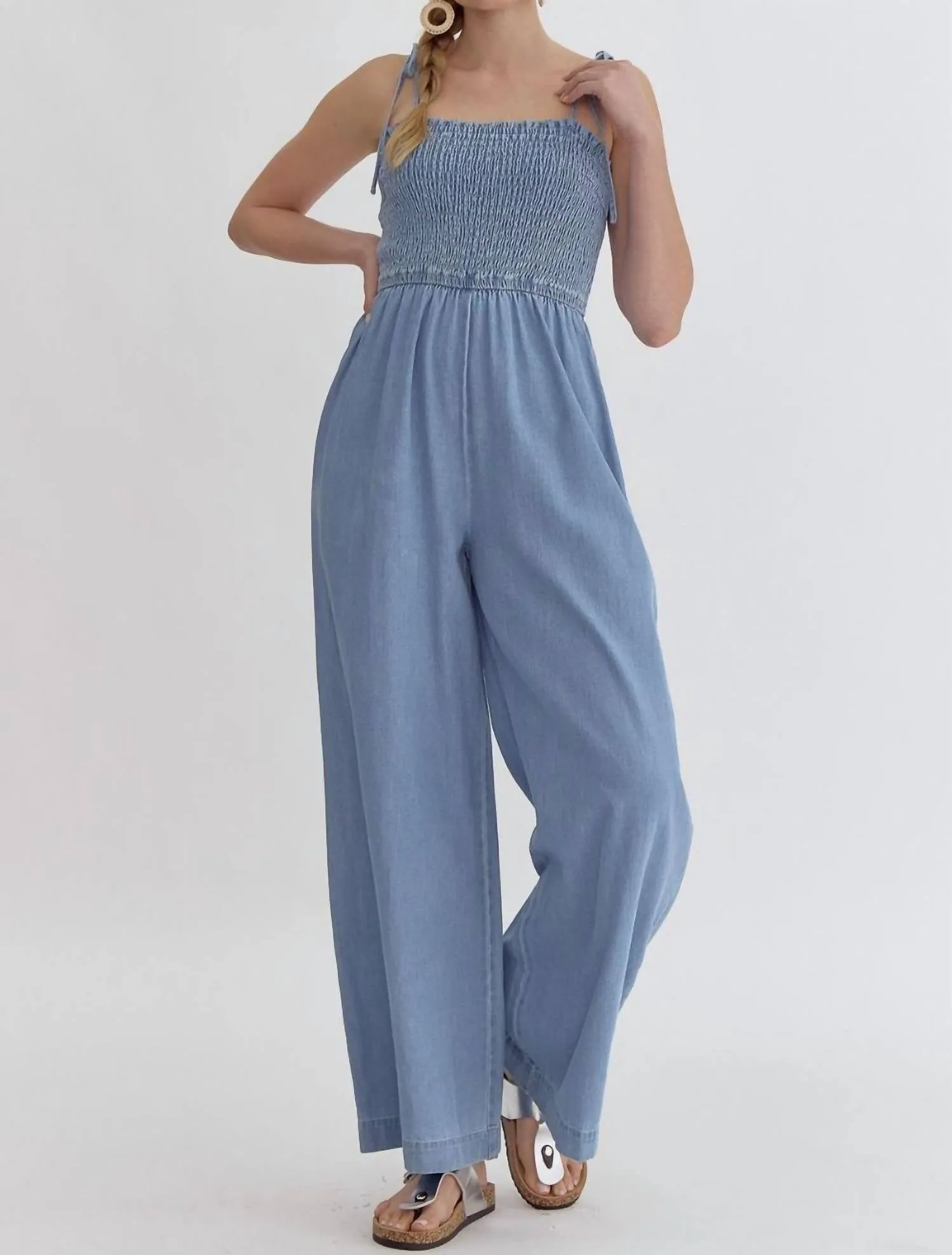 Wide Leg Jumpsuit In Light Denim