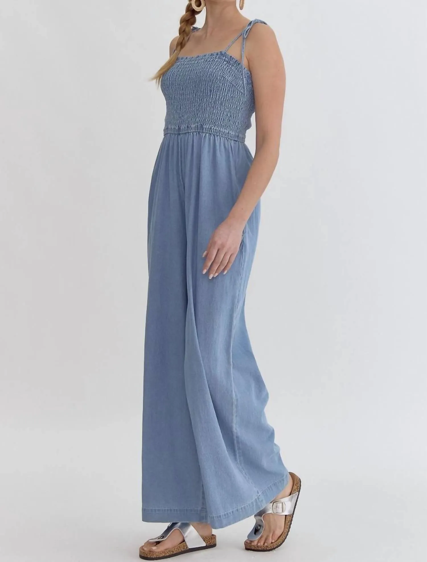 Wide Leg Jumpsuit In Light Denim