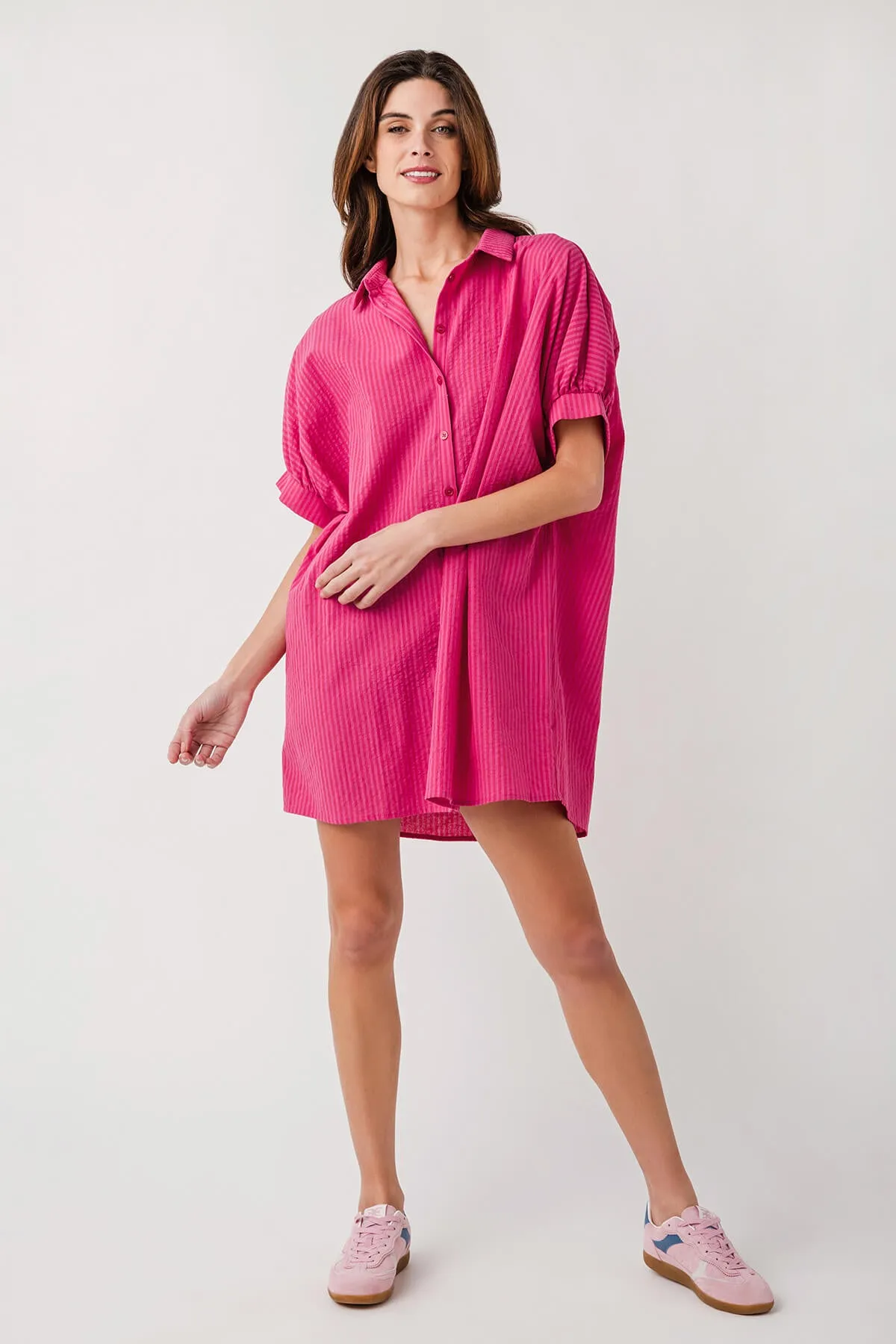 Wishlist Striped Button-Up Shirt Mini Dress