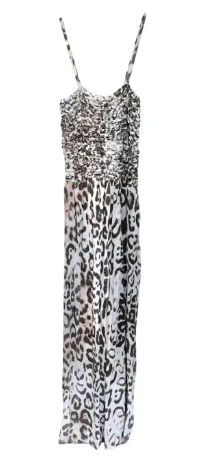 Women's Cheetah Print Jumpsuit In White/black