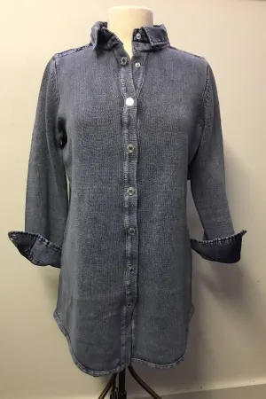Women's Denim & Knit Tunic Cardigan Sweater In Indigo