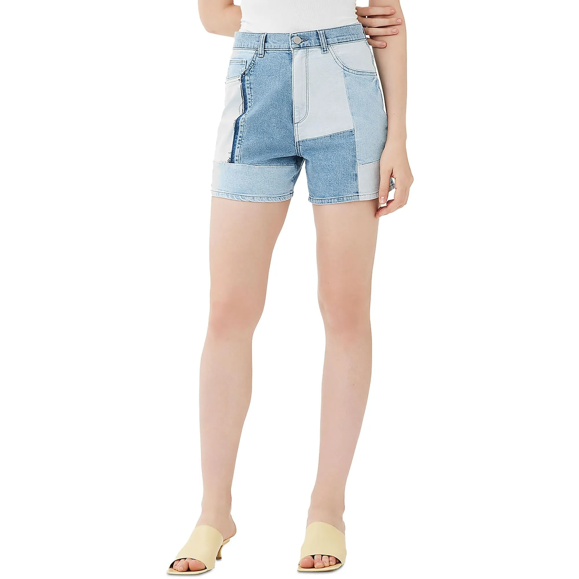 Womens Denim Patchwork Denim Shorts
