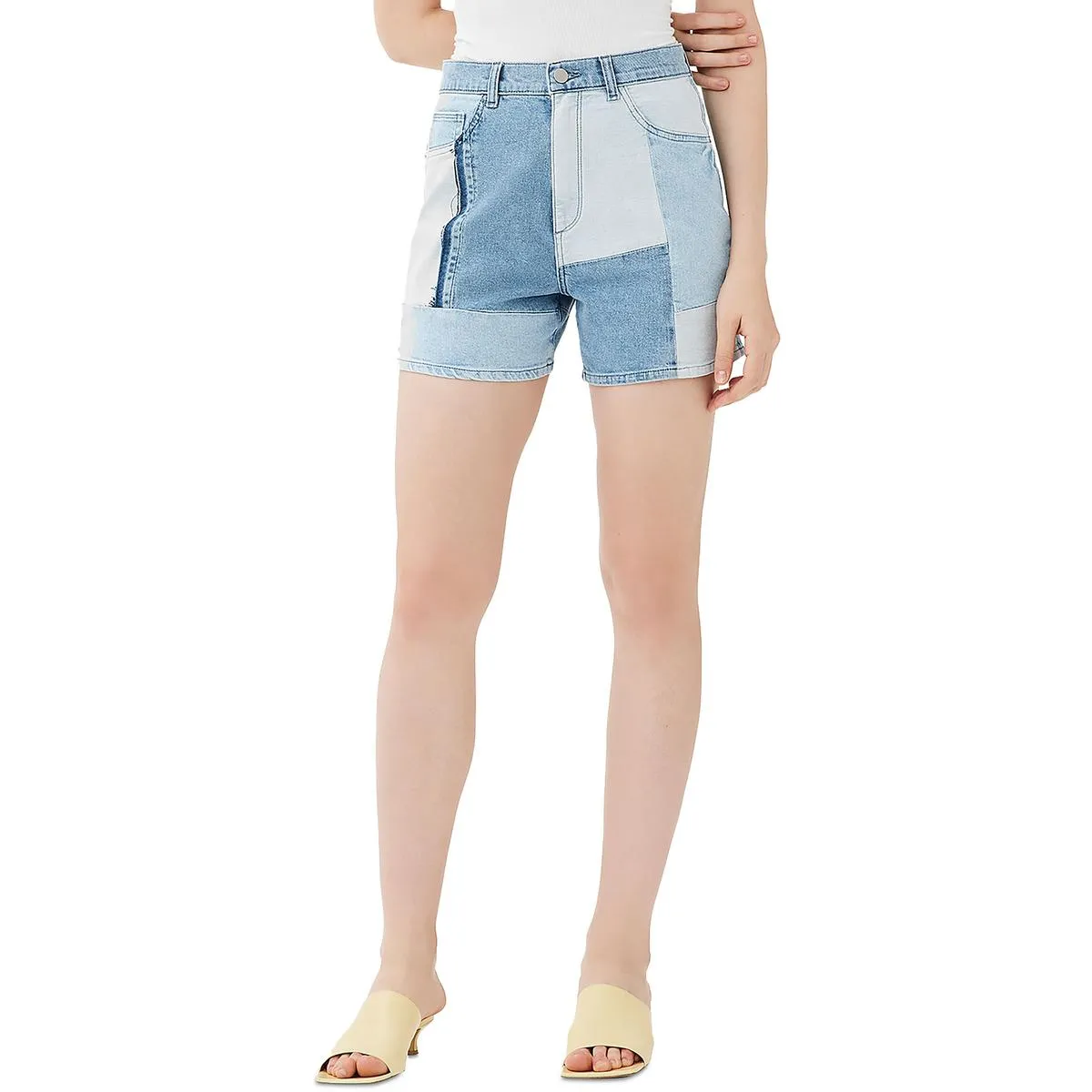 Womens Denim Patchwork Denim Shorts