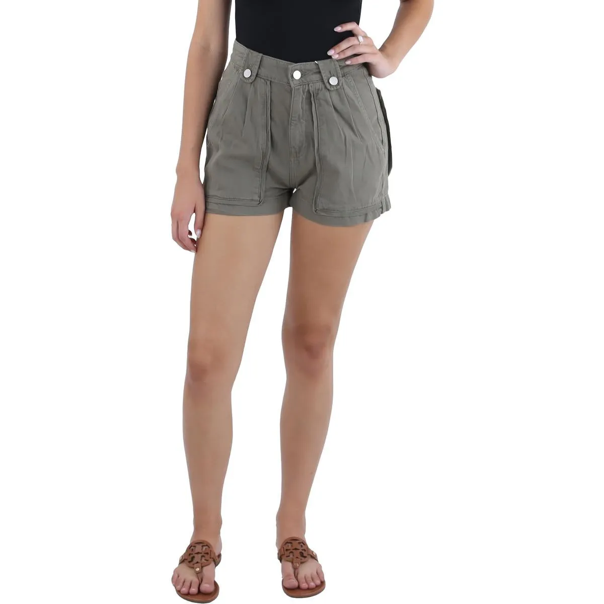 Womens Denim Pleated Denim Shorts
