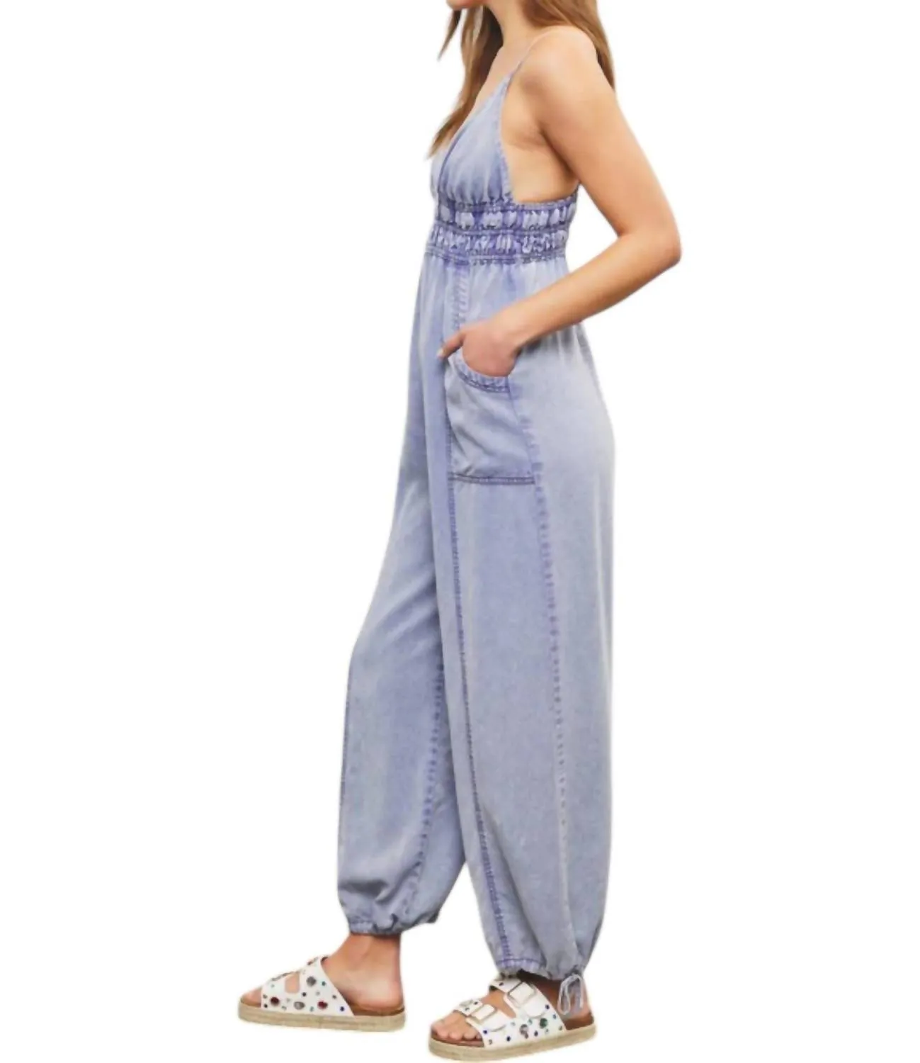 Woven Jumpsuit In Slate Grey