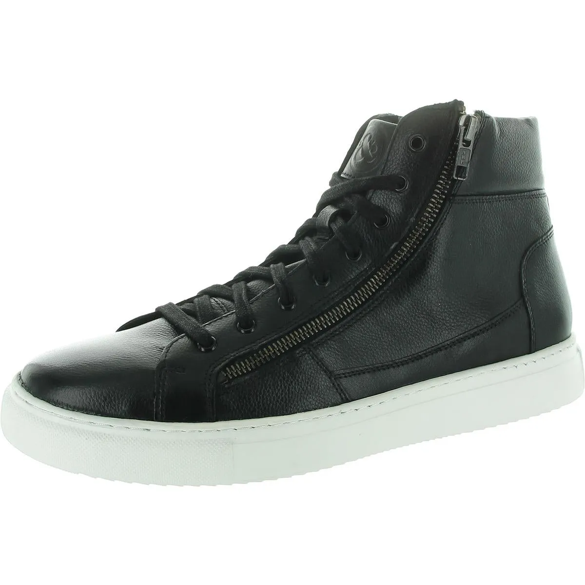 Xander Mens Zipper Leather High-Top Sneakers