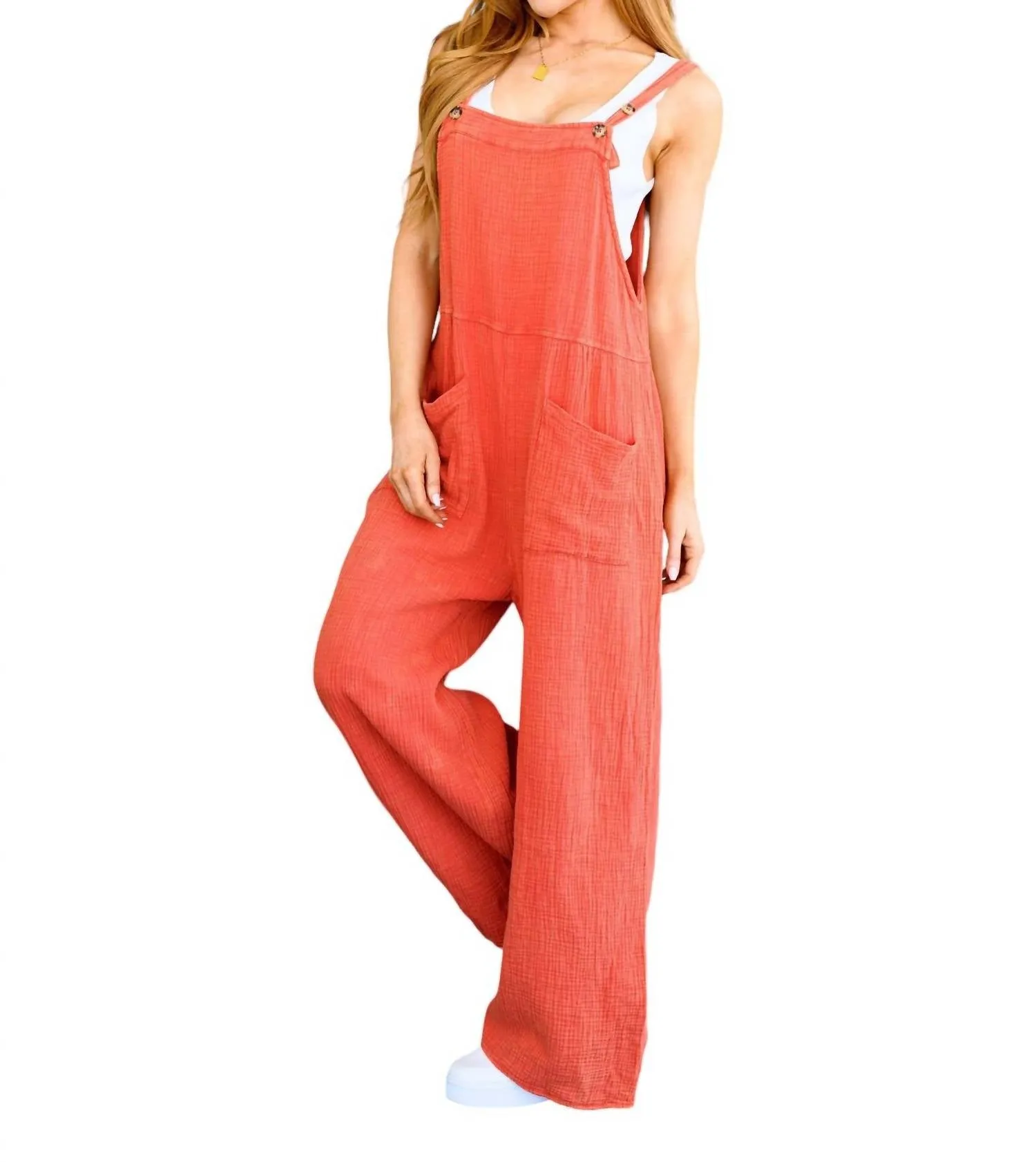 Yankee Doodle Crinkle Woven Jumpsuit In Orange