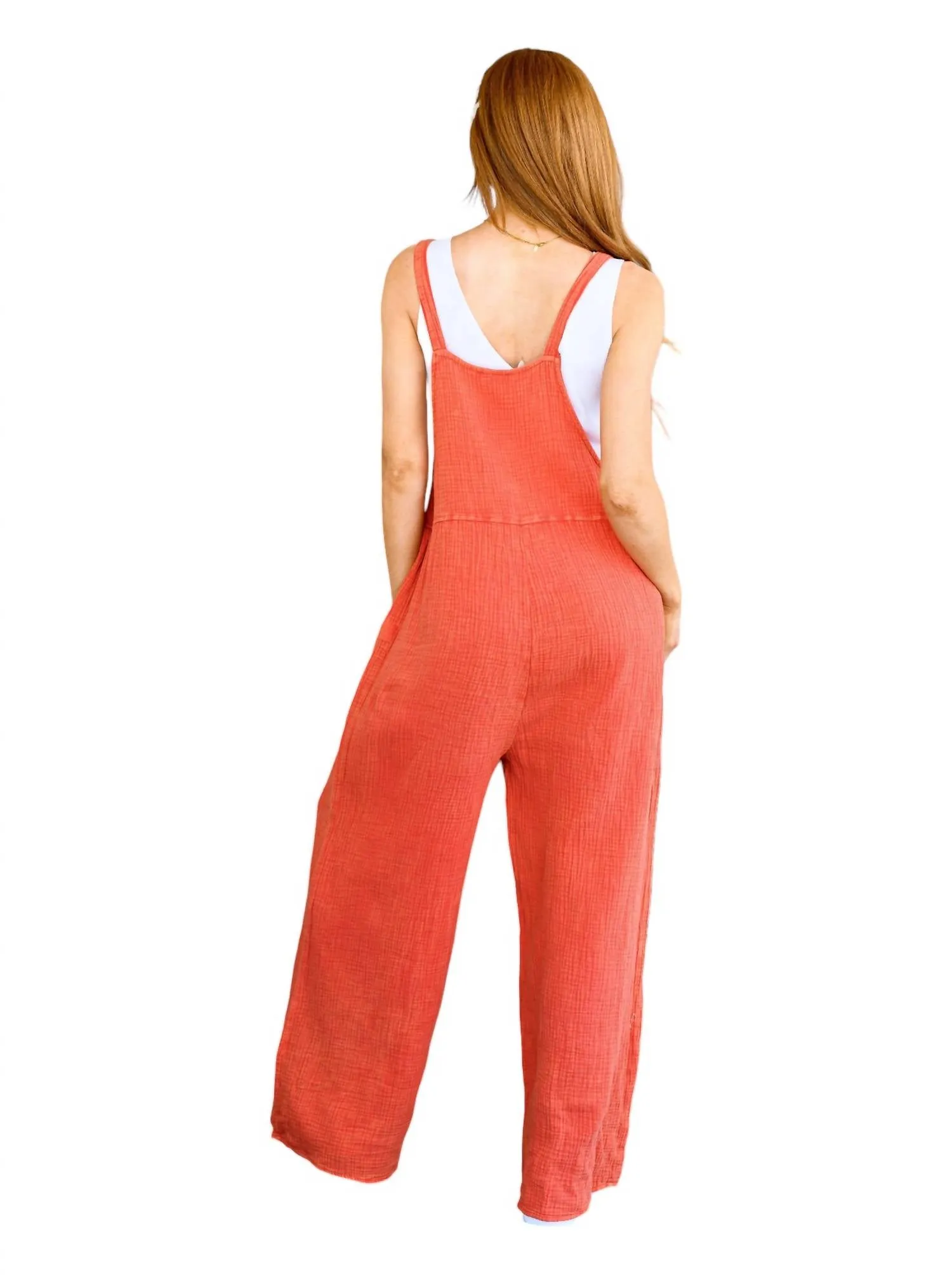 Yankee Doodle Crinkle Woven Jumpsuit In Orange