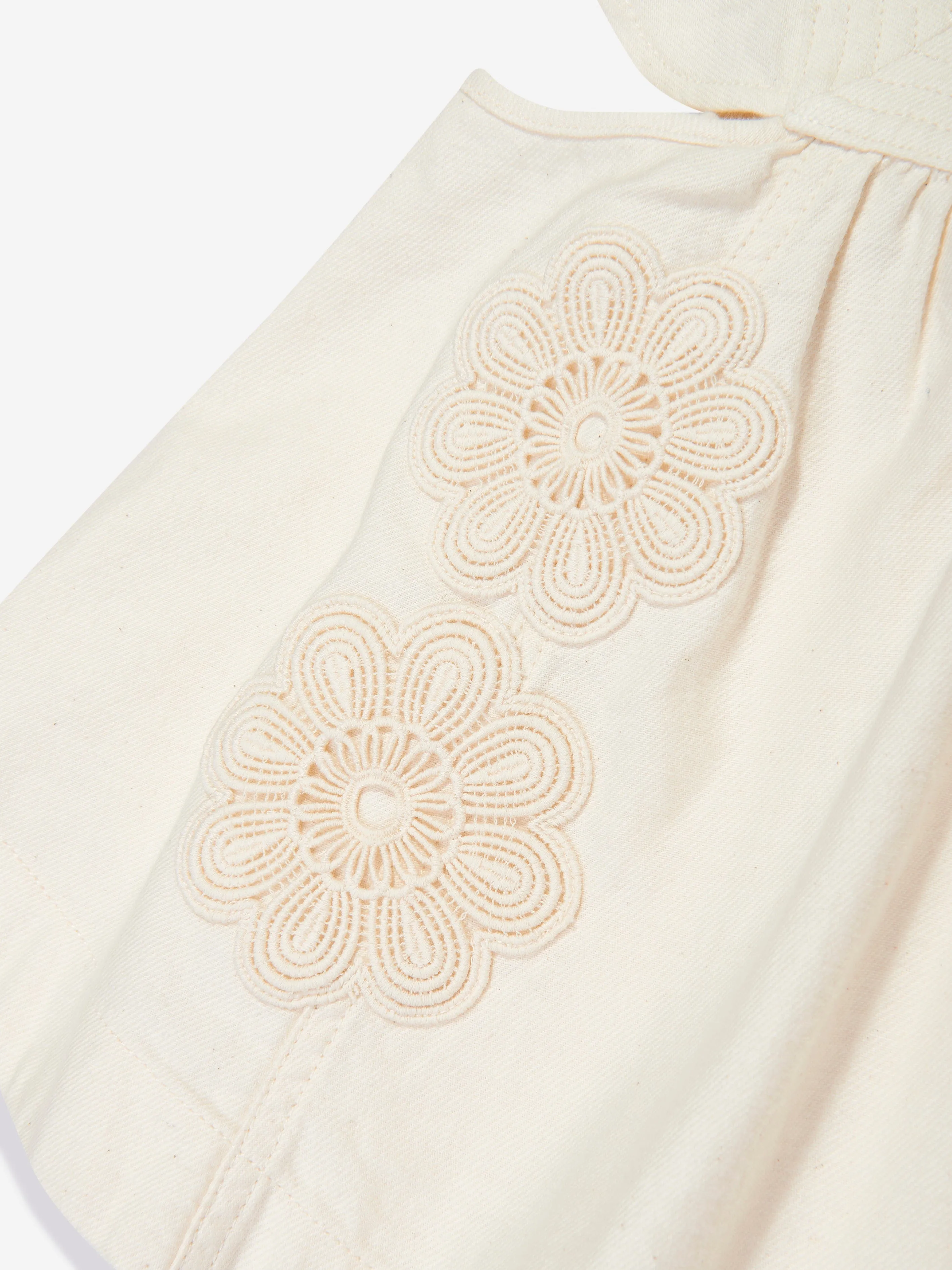 Zimmermann Girls Halliday Denim Top in Ivory