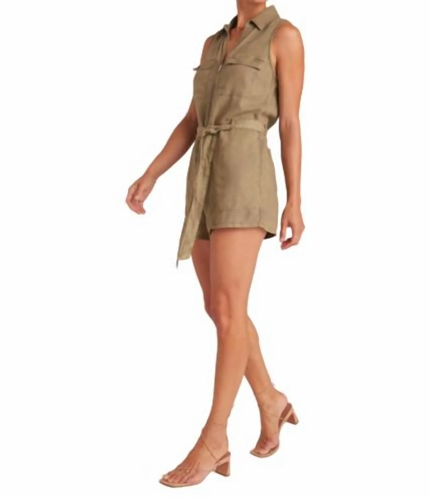 Zip Front Romper In French Olive