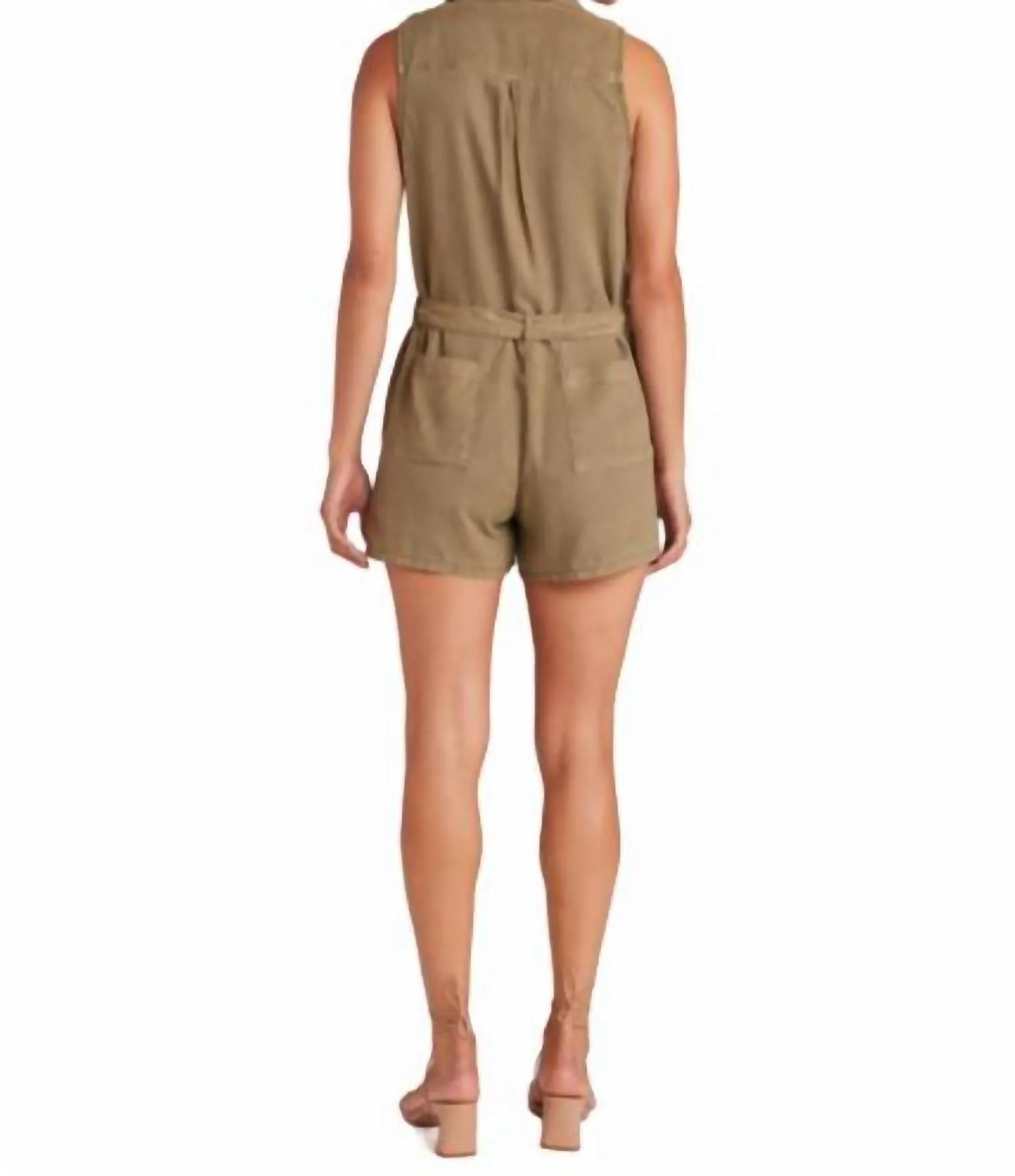 Zip Front Romper In French Olive