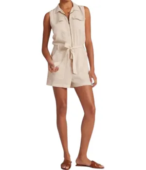 Zip Front Romper In Summer Khaki