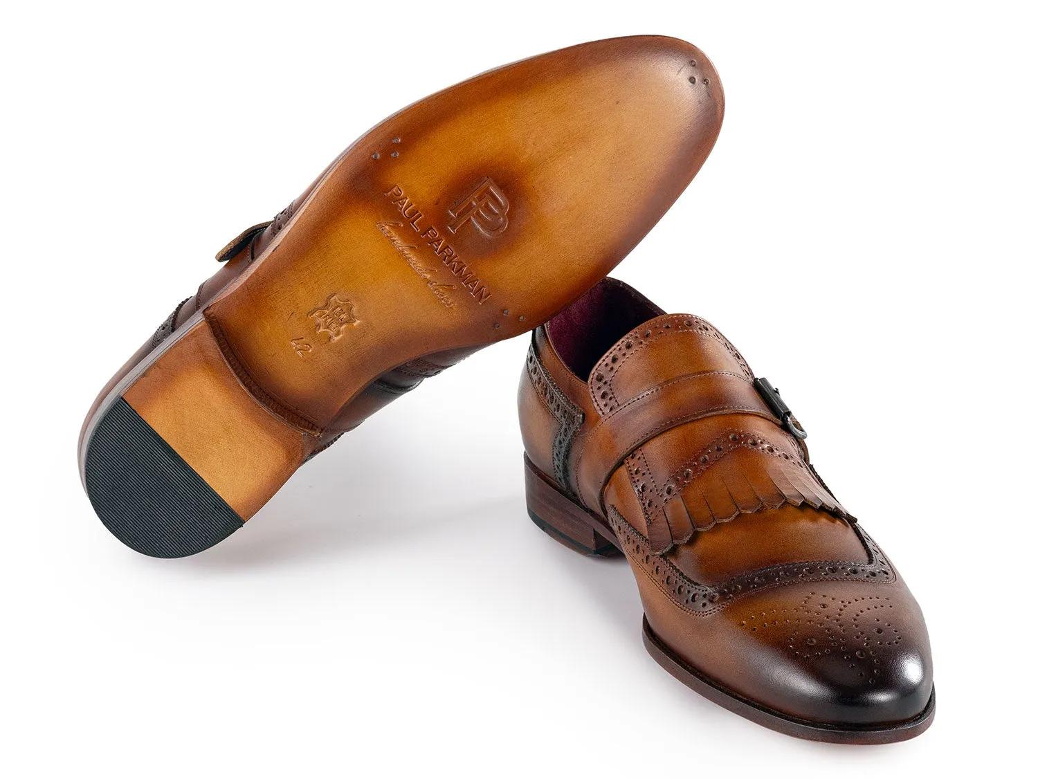 Paul Parkman Shoes Paul Parkman Men's Kiltie Monkstrap Leather Shoes in Brown
